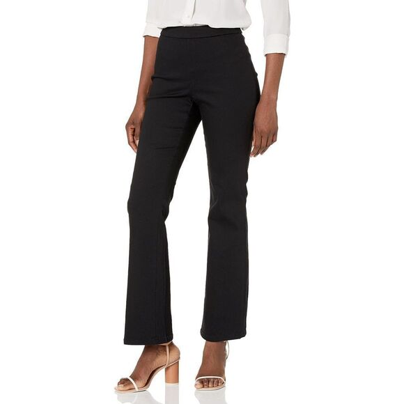 Anne Klein Women's Pull on High Rise Slim Flare (32) 12 Black Shadow Wash
